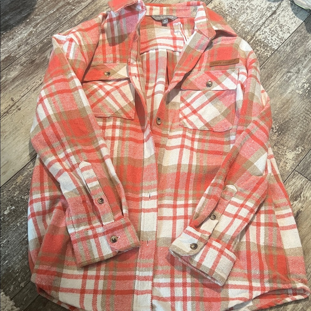 Simply Southern Red and Beige Plaid Shirt